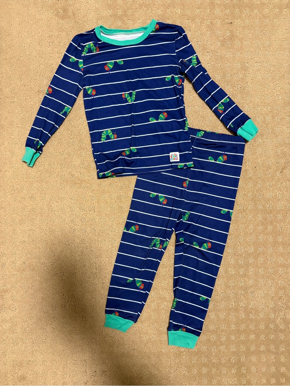 Eric Carle Caterpillar Stripe Pajama Set - Green Trim